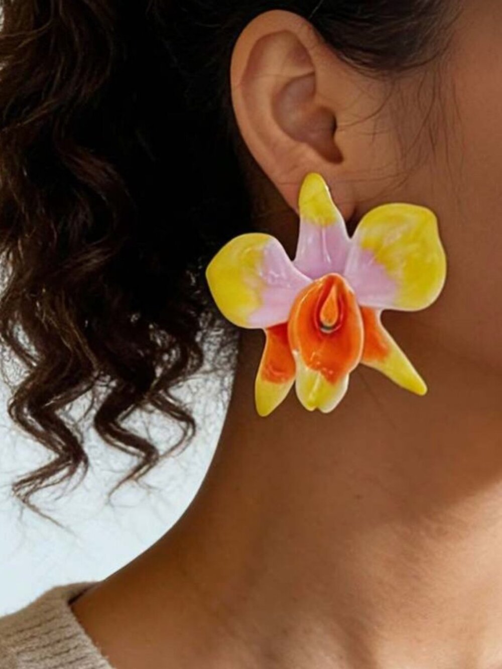 Vibrant Yellow Orchid earrings N1201